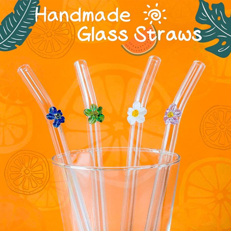 Creative Glass Straws Set Reusable Bar Tool For Smoothies Cocktails Drinking