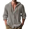 Men's Casual Athletic Hooded Cotton Linen Long Sleeve Shirt Solid Color Slim Fit Casual Top