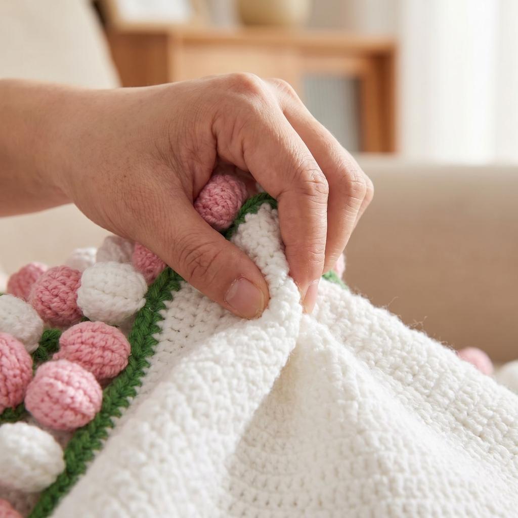 Handmade Crochet Floral Bouquet Blanket Soft and Lightweight Throw with Decorative Edging for Home Use and Seasonal Decoration