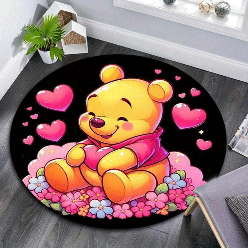

1pc Winnie The Pooh Round Area Rug - Non-Slip, Machine Washable Polyester Carpet for Living Room & Bedroom Decor 80cm by 80cm