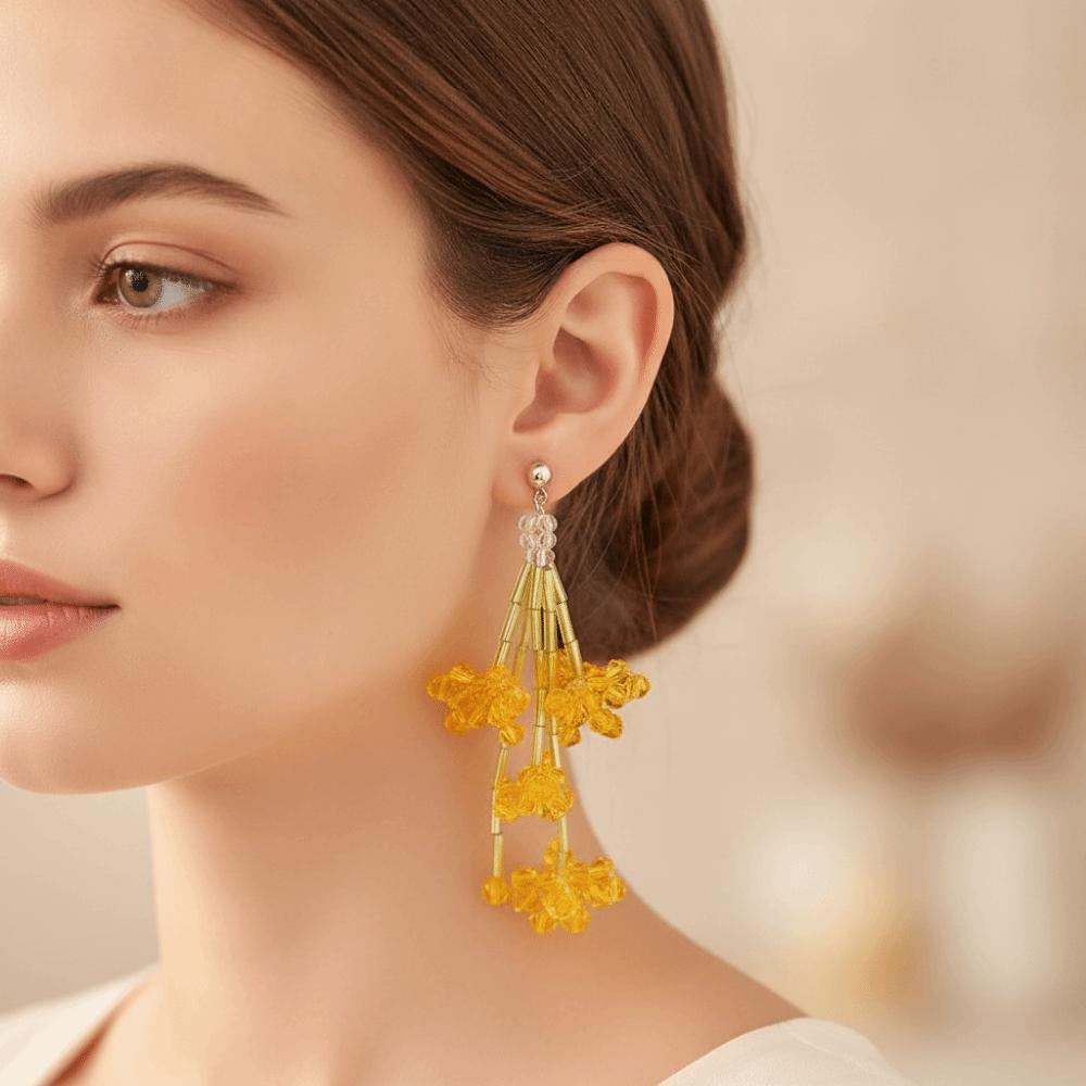 Crystal Flower Holiday Style Earrings Super Fairy Beaded Floral Earrings Beaded Earrings  Women