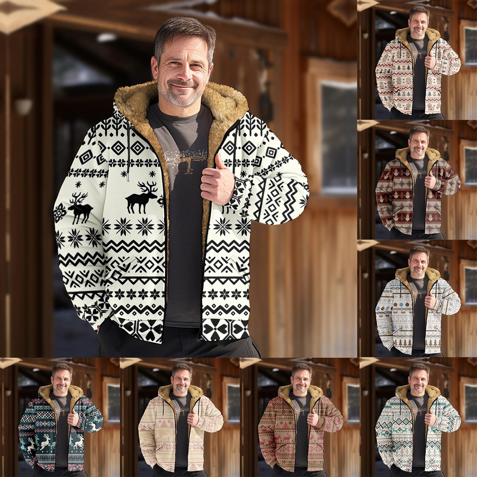 

Мужская куртка с рождественским принтом, мужская весенне-осенняя повседневная трендовая куртка на молнии с капюшоном