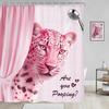 Divertente Tenda da Doccia Rosa Leopardata "Stai Facendo la Cacca?" Arte di Fauna Selvatica Umoristica Decorazione Bagno Safari Retrò con 12 Ganci"