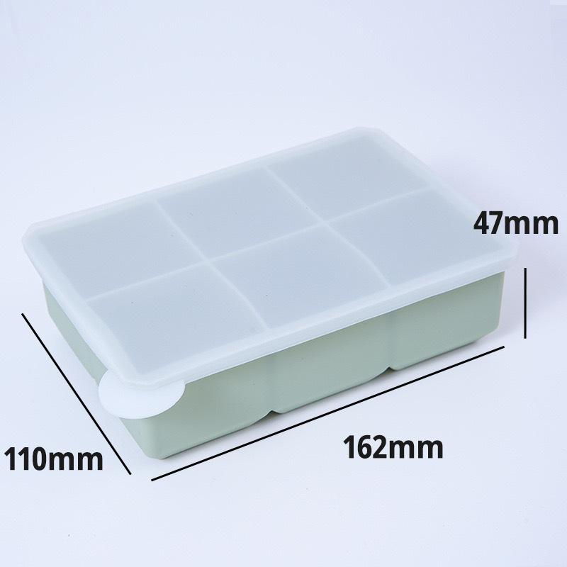 Food Grade Silicone Ice Grid Six Grid Square Ice Cube Mold with Lid Whiskey Ice Mold Dustproof and Odor-proof Ice Box