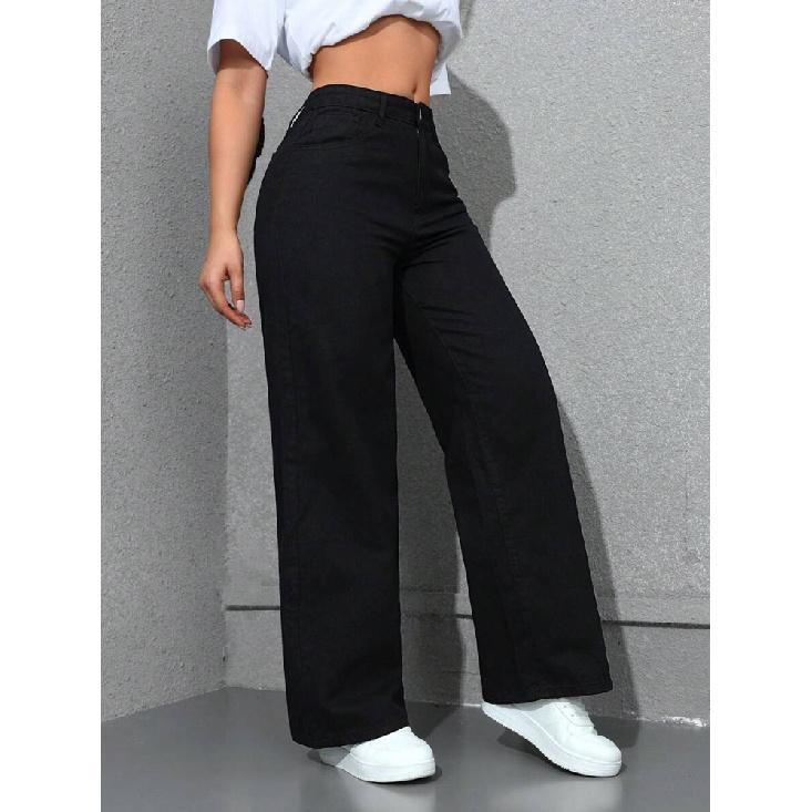 Jeans Women Vintage Wide Leg Pants Denims High Waist Washed Distressed Basics Straight Trousers Streetwear Floor Length
