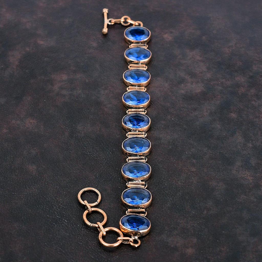 Facettiertes Tansanit Quarz Armband Kupferarmband Verstellbares Kettenarmband Kupferschmuck Handgefertigtes Armband Edelsteinschmuck Geschenke für Ihn