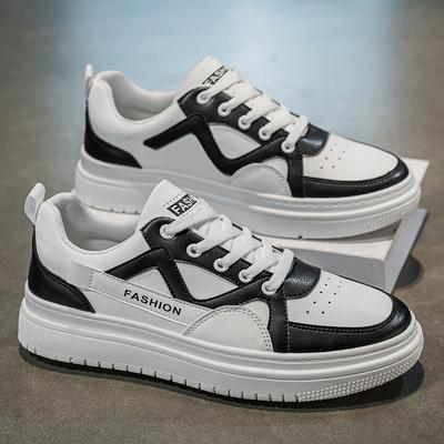 Men's Casual Pu Sneakers Fashion Breathable Platform Running Shoes Spring New Lace Up Lightweight Comfortable Skateboard Shoes