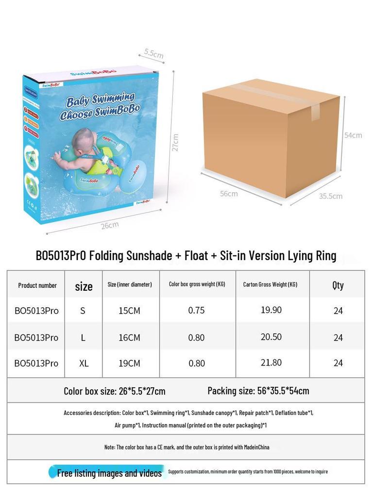 Thickened Double-Layer Baby Swim Ring with Sun Protection - Lie-On Design for Outdoor Use