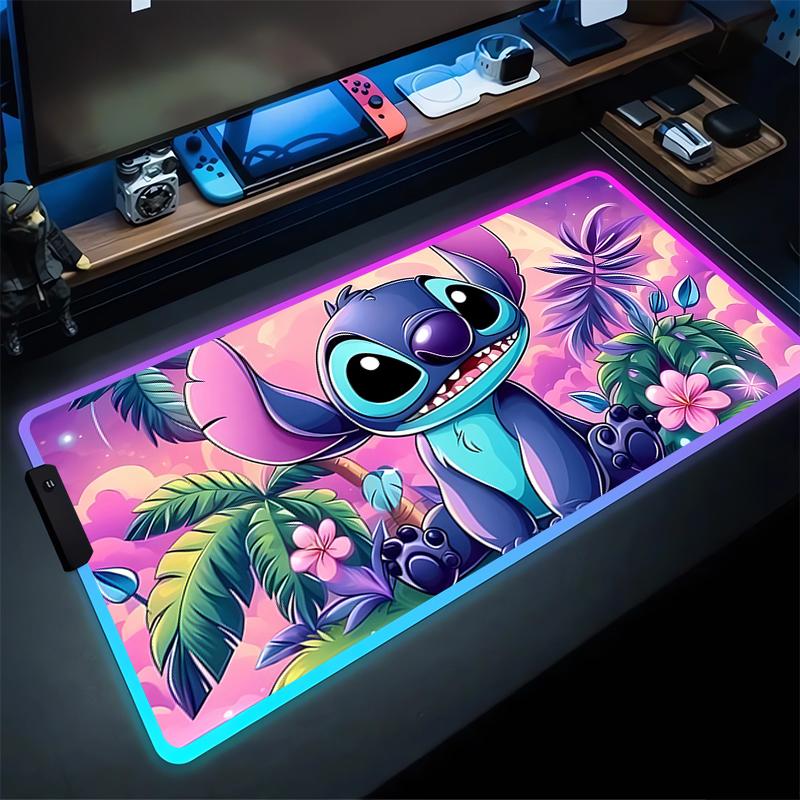 RGB Stitch Luminous Mouse Pad PC Kawaii Anime Colorful Mousepad XXL Gamer Cabinet Keyboard Rug Laptop Gaming Extended Desk Mat