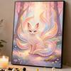 DIY Framed Pearl Painting Kit Ninetailed Fox Pattern Sparkling Bead Canvas Creative Handmade Craft Gift for Women and Adults Relaxation Art