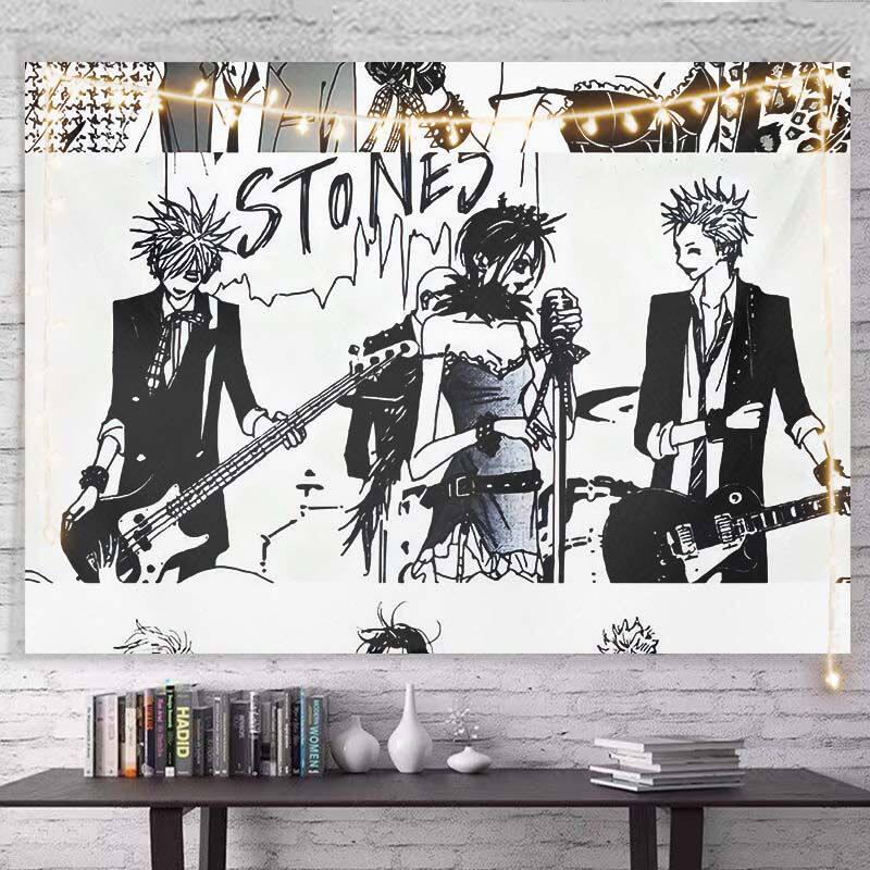Nana Punk Rock Black Pink Anime Collage Tapestry Wall Hanging Art Decor for Bedroom Otaku Cozy Study Space Decor