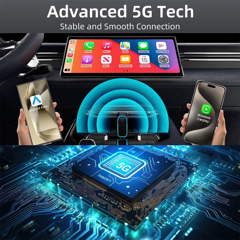 2 IN 1 Wireless Carplay Adapter for iOS 10+ for Android 11+ Plug And Play Converts Wired Carplay To USB/USB-C Auto Car Adapter