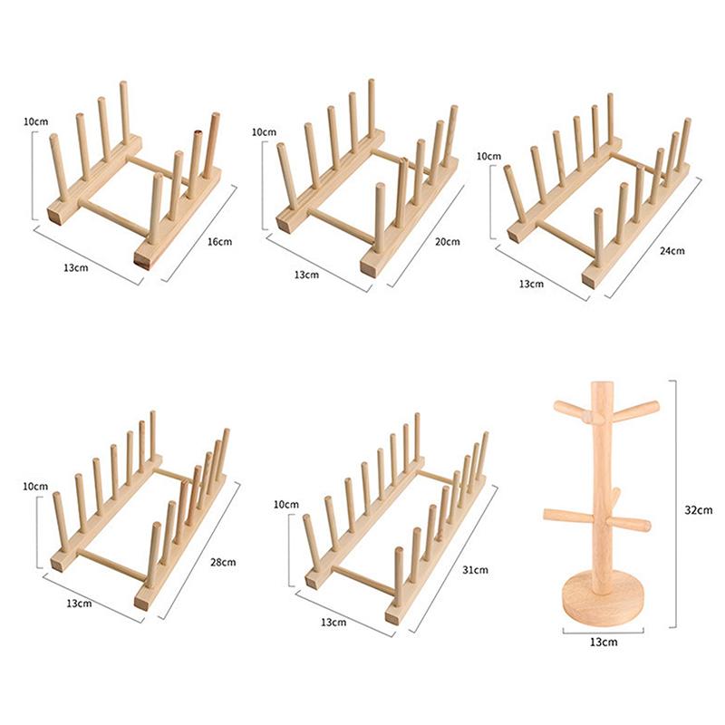 Wooden Multifunction Kitchen Organizer Durable Drying Pot Lid Holder Book Display Stand Cups Shelf Dish Drain Rack