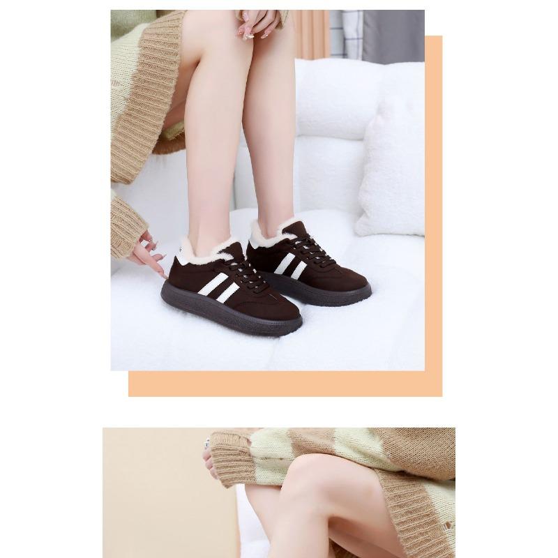 Dámské tenisky na platformě inspirované sportovní obuví, zimní boty podšité umělou kožešinou, retro módní ležérní teplé nazouvací boty pro ženy