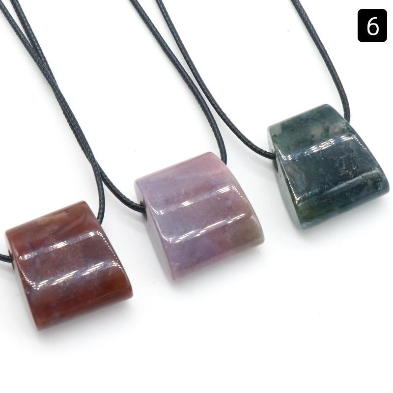 Unisex Natural Agate Crystal Stone Axe-Shaped Large Hole Pendant DIY Wear Thick Rope Exaggerated Ethnic Style Charm Necklace