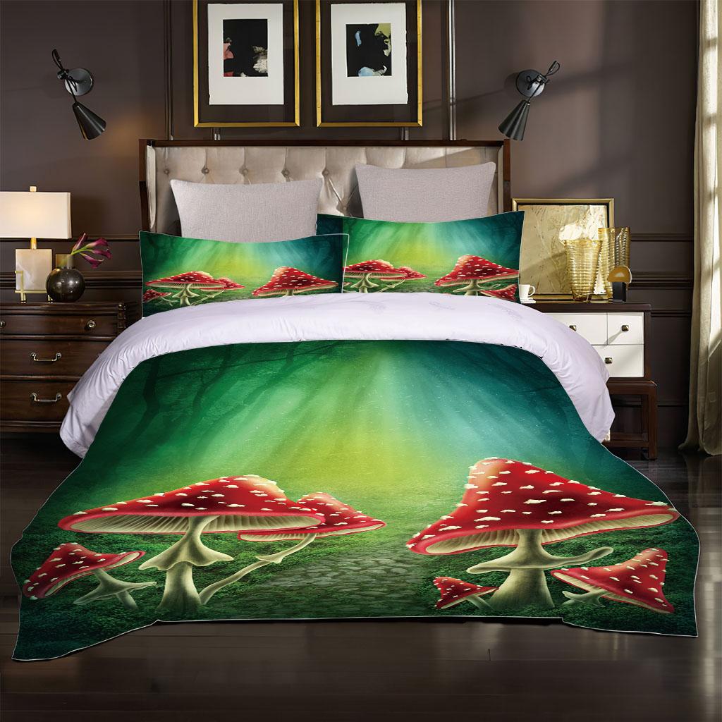 Queen Bettwäsche-Set 3D Bettbezug Pflanzen Pilz Stil Bettdeckenbezug Dreiteiliges Set Full Size Für Mädchen Jungen Schlafzimmer Deko