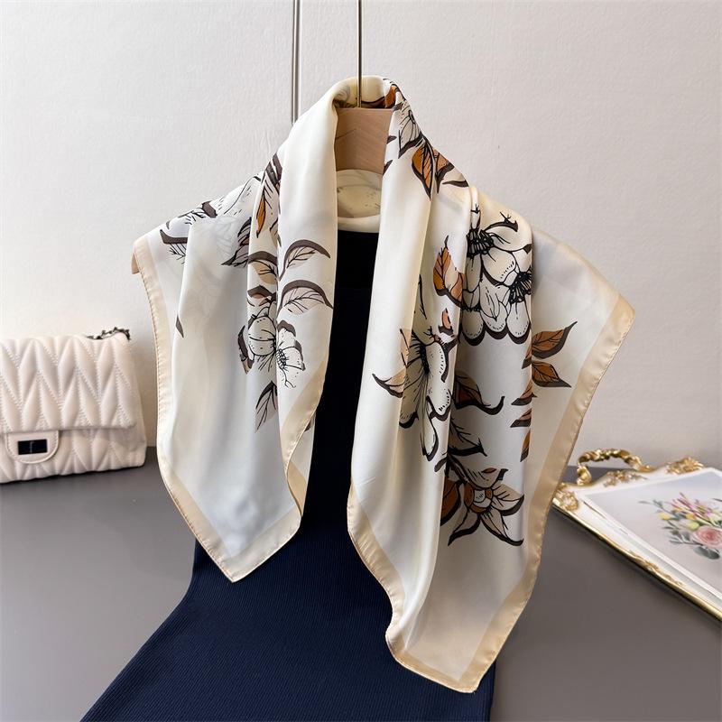 Printed Imitation Silk Yayun Magnolia Silk Scarf Square Scarf High-End Shawl Versatile Neck Small Square Scarf Headscarf