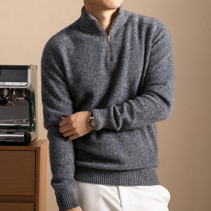 

Men s Winter 2025 Brushed Wool Sweater: Zipper Half-High Collar, Thickened for Warmth, Casual Fashion Style. XL