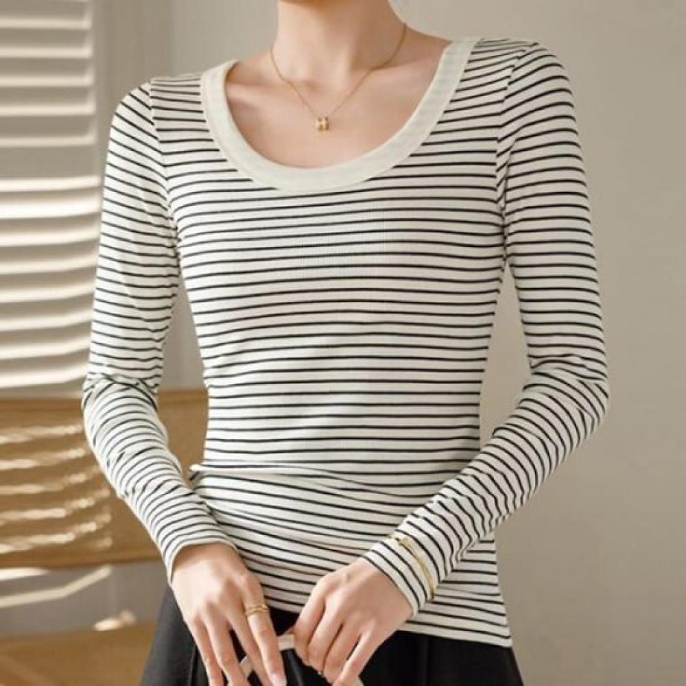 Navava Women Ribbed U Neck Long Sleeve T shirT nT3000