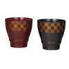 Maeju Lacquerware Pair of Wooden Lacquer Checkered Cups, Sandalwood, Pattern, 6K-103