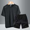 Men's Summer Ice Silk Quick-Dry Sports Set: Breathable Short Sleeve & Shorts for Casual Fitness.