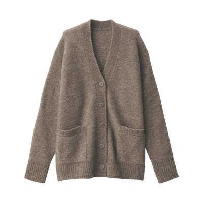MUJI Ζακέτα με V λαιμόκοψη, Μείγμα Μαλλιού Μπουκλέ, Σκούρο Μοκα, Μέγεθος S, Γυναικεία, BA1PNA4A, Καφέ,