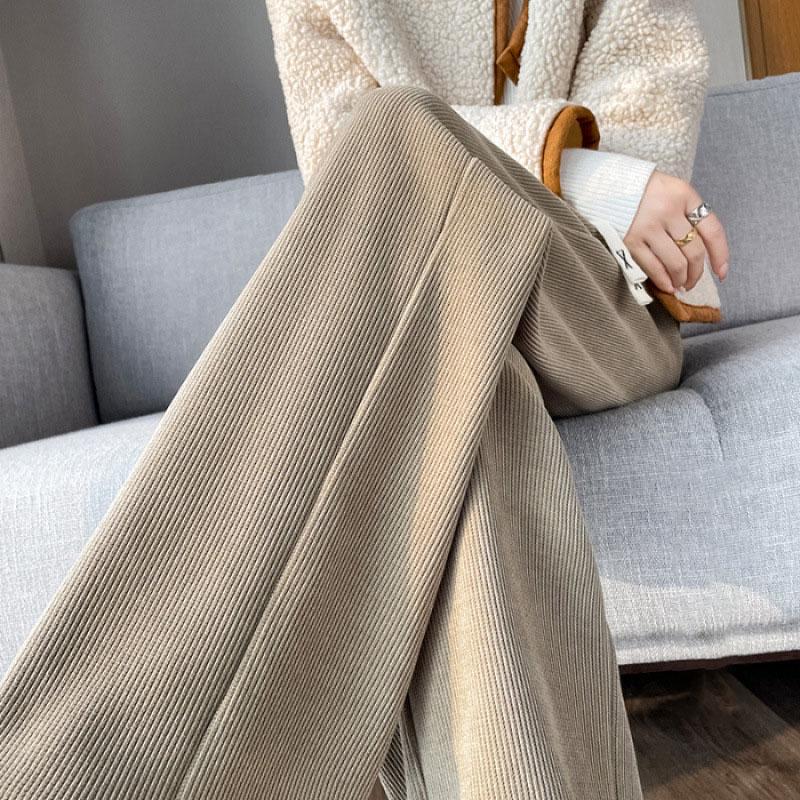 Thick Corduroy Wide-Leg Pants Women's Pants Fleece-Lined Draping Narrow Version Slimming Straight Pants Loose Fashion