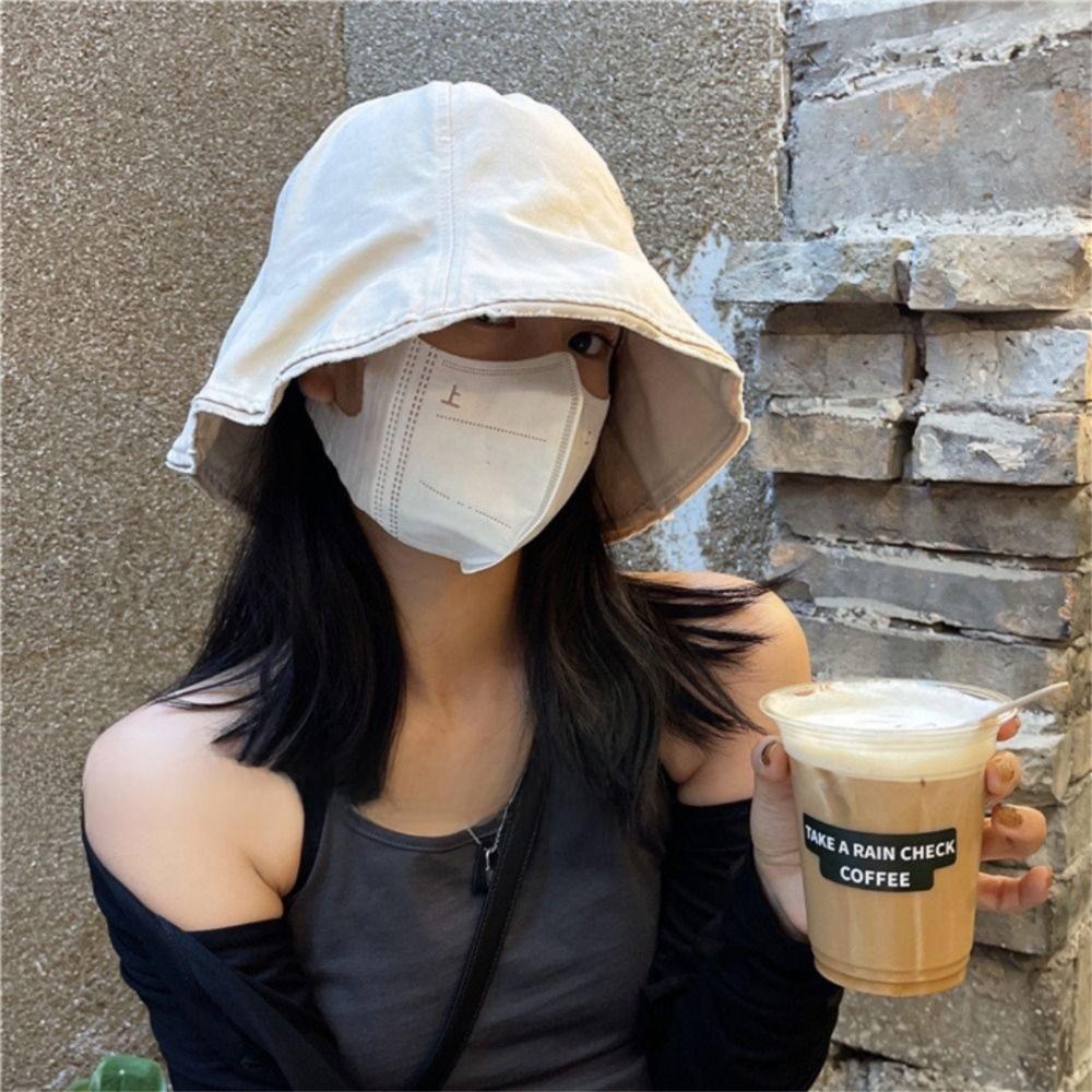 Solid Color Women's Bucket Hat Large Brim Outdoor Fisherman Hat Cotton Basin Hat  Female