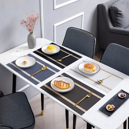 Senteria Placemats, Set of 4, PVC Vinyl, Black, Stylish, Nordic Square, Waterproof, Non-Slip, Stain-Resistant, Insulating, Protective, Easy to Clean,