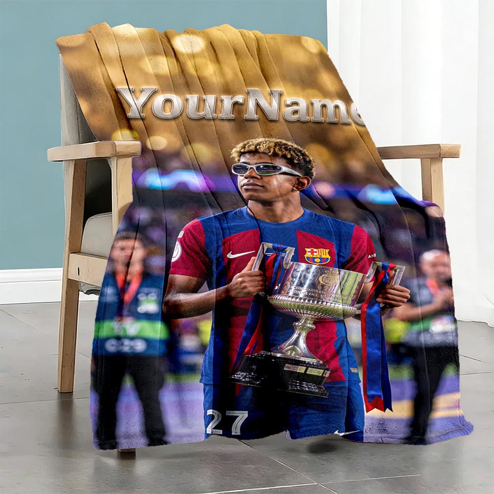 Lamine Yamal 37 Personalisierte Decke Gemütliche Personalisierte Decke Weich Warm Gemütlich Vielseitig für Nickerchen Bett Strandkorb Ideal für Alle Jahreszeiten