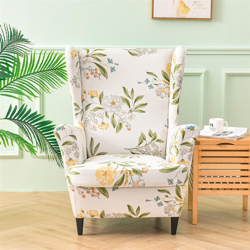 Spandex Stretch Wing Chair Cover Floral Printed High Back Armchair Covers Elastic Relax Sofa Slipcovers with Seat Cushion Cover