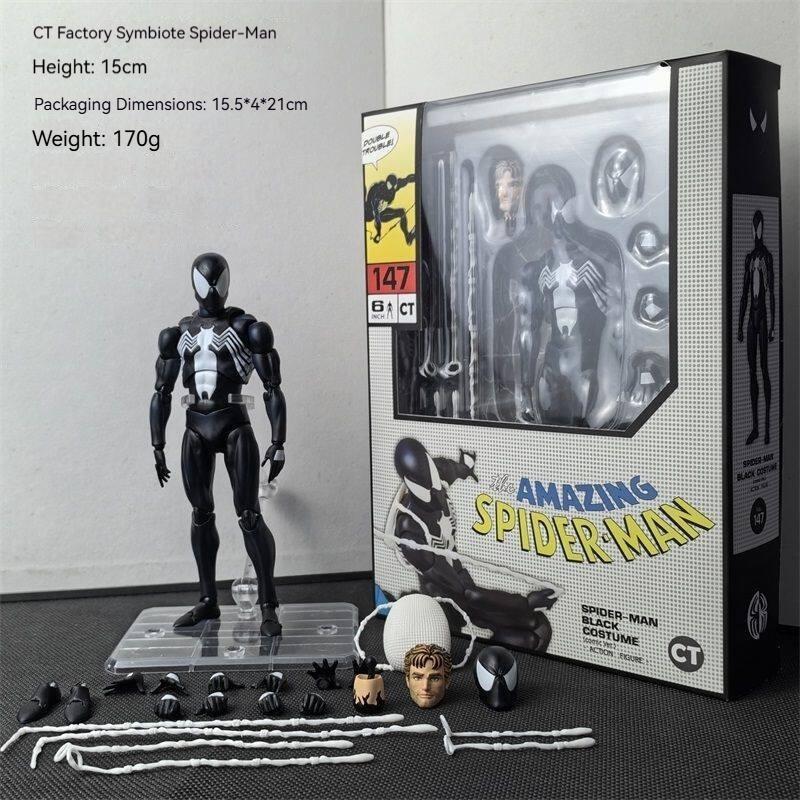 

15cm Anime Mafex147 SPIDER-MAN Articulated Action Figures Model Kit Desktop Decor Trendy Toys Gift Collection CT BLACK COSTUME Poseable Detailed