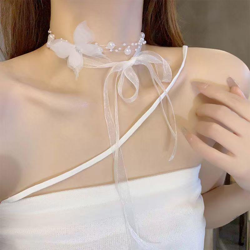 Lolita Camellia Choker Necklace for Women - Dark Clavicle Chain, Maid Style Neckband Collar