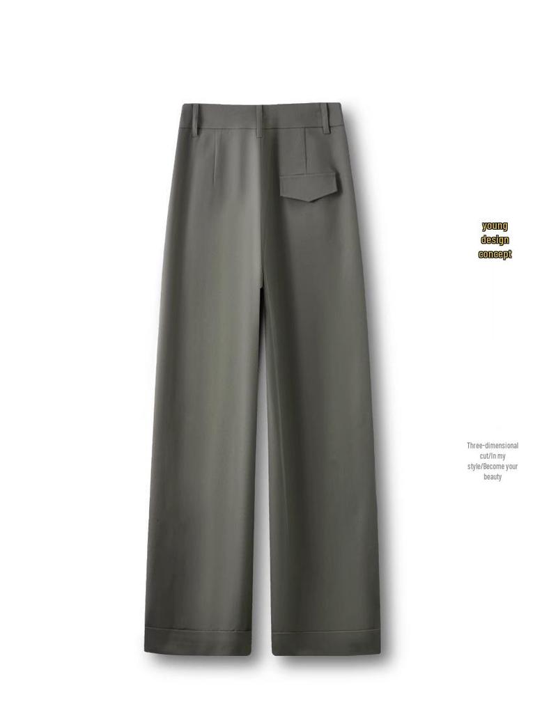 Spring 2025 Women's Military Green Casual Wide-Leg Floor-Length Pants