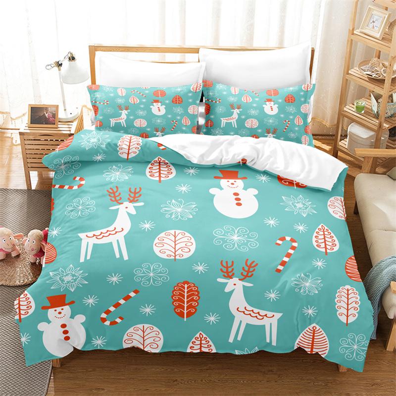 Merry Christmas Duvet Cover Set Twin King Queen Cartoon Santa Claus Bedding Set Polyester Christmas Gingerbread Man Quilt Cover