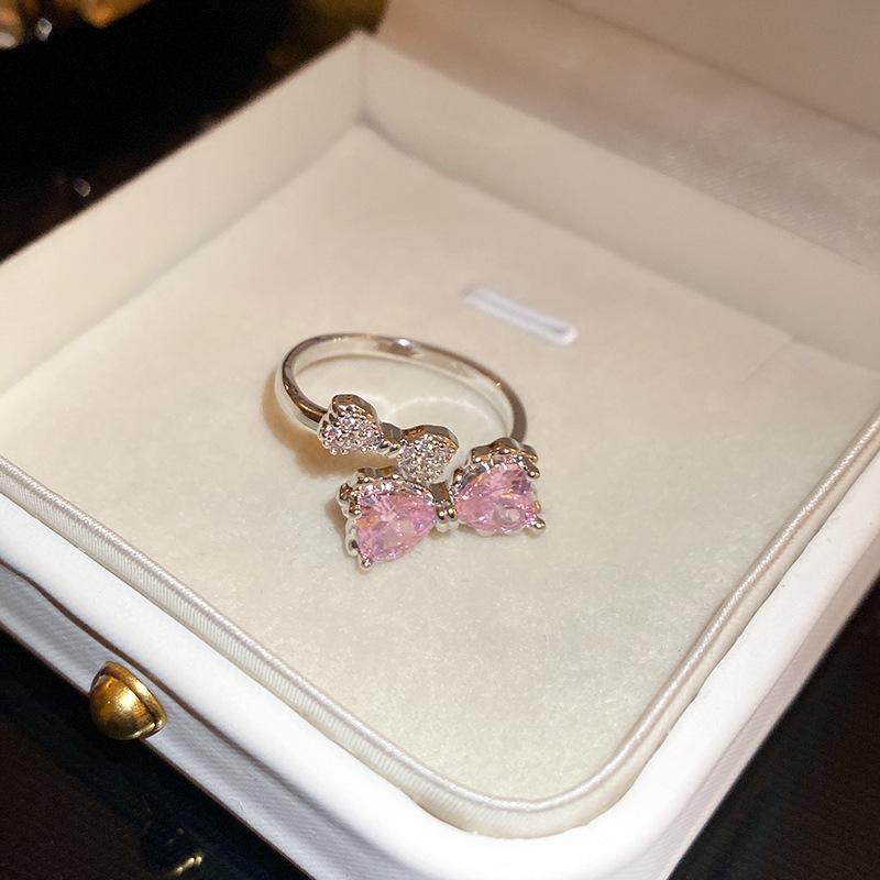 Elegant Adjustable Pink Bow Ring - Trendy and Fairy-like Design Adjustable Open
