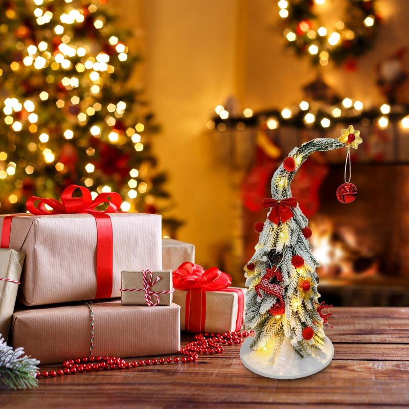 

Fake Christmas Tree 13.78inch Crooked Realistic Tabletop Ornament Artificial Mini Christmas Tree With LED Light For Indoor Home 35cm