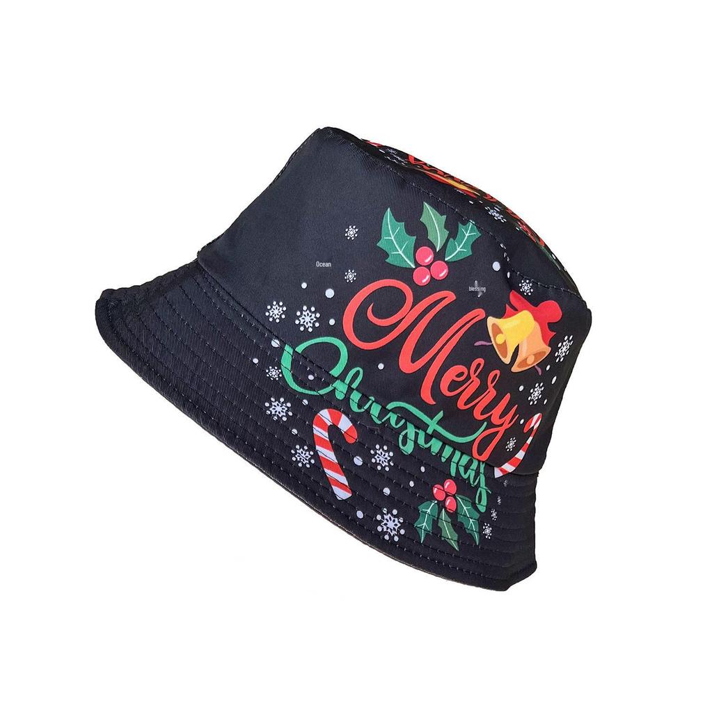 Evropsko-americký vánoční oboustranný klobouk kbelíkový - Unisex venkovní sluneční clona ležérní klobouk pro rodiče a děti