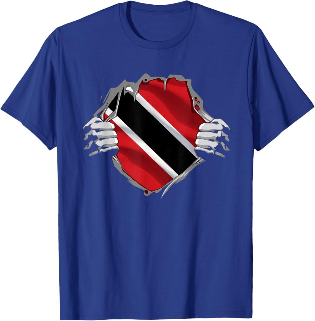 Trinidad Flag Ripped Shirt Trini Roots Men's Graphic Print Cotton Short Sleeve Casual T-Shirt