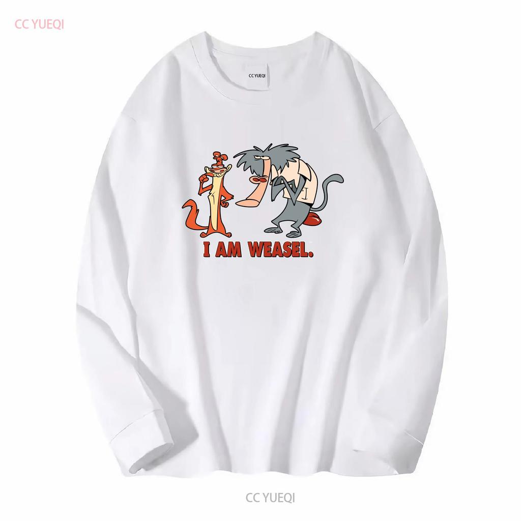 Official I Am Weasel Characters T Shirt Black vintage Washed Breathable Comfortable Top For Everyday Wear Soft designer clothes