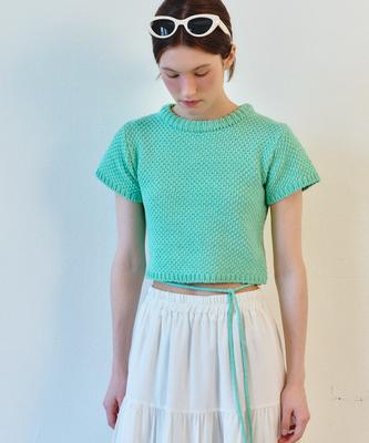 SO IR String Crop Knit Top - Mint