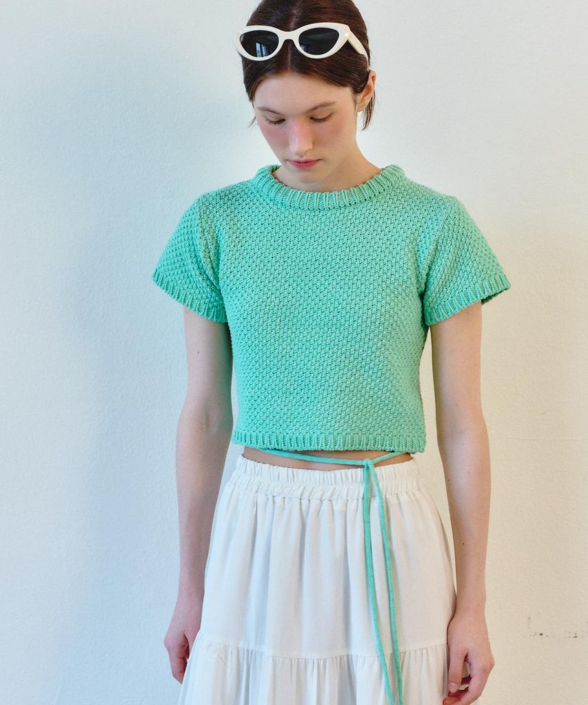 SO IR String Crop Knit Top - Mint