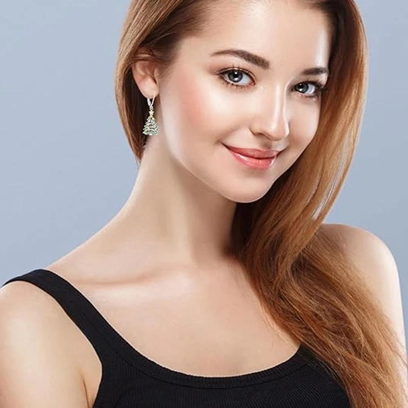 Huitan Bling Weihnachtsbaum Design Hängeohrringe für Frauen Neu designt Neujahrs-Ohrringe Jubiläumsfeier Trendschmuck