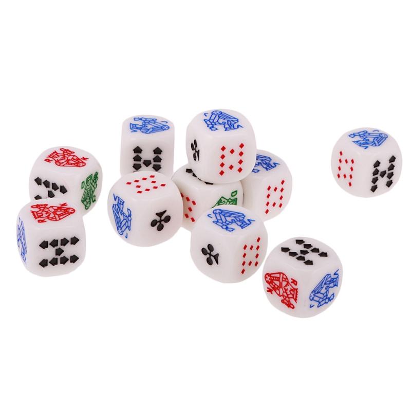 10pcs 6 Sided D6 Dice Party Board Game Dice Queen Jack Gaming Card Game Dices