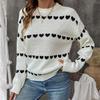 Sweet Heart Pattern Crew Neck Long Sleeve Pullover Sweater For Women