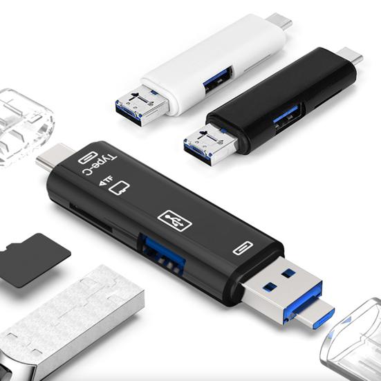 5 In 1 USB 3.0 Type-C Micro OTG TF Micro Security Digital Card Reader Adapter