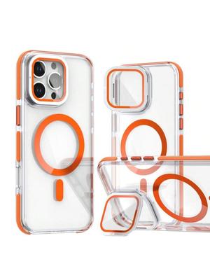 Entronix Magnetic Clear Case For IPhone 16, 15, 14, 13 Slim Shockproof Camera Prop KickStand, IPhone 16 Case Colored