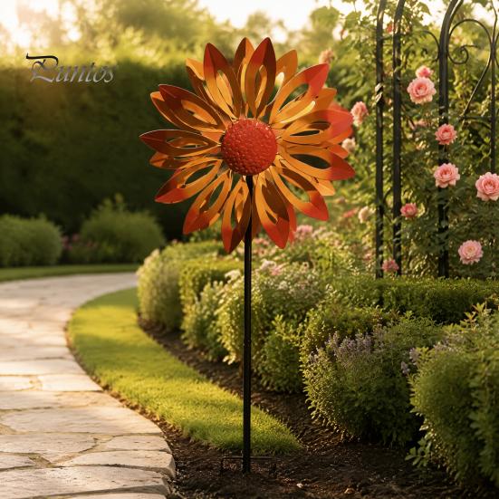 Einzigartiges Geschenk für Gartenliebhaber Blumen-Windrad, 75 cm Metall-Spinner mit Erdspieß, Dekorative Außenkunst Rostbeständige Windmühle für Hof, Rasen