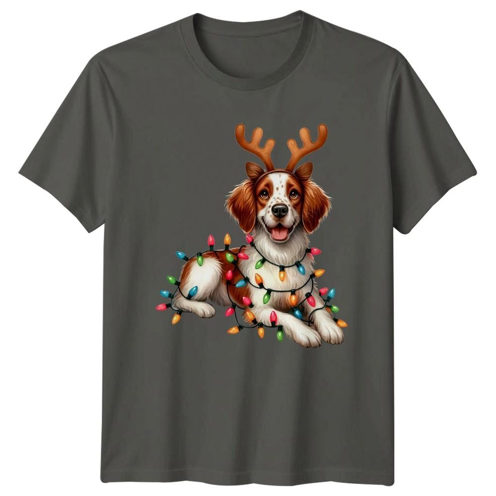 Holidays Christmas Dog Reindeer Antlers Lights Unisex Unisex Unisex Graphic Tee S