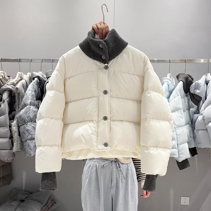 Winter new down jacket women's short down small knitted stand-up collar puffs bread jacket tide